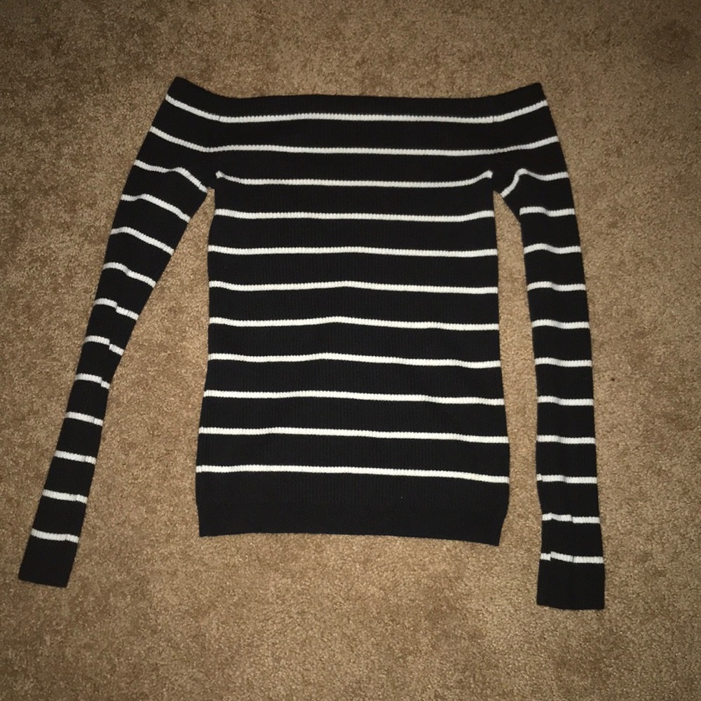 American Eagle Striped Off the Shoulder Sweater